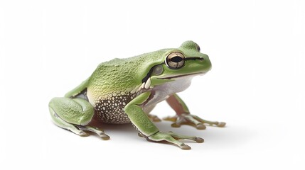 Obraz premium European green tree frog sitting isolated on white. 