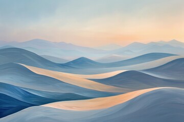 Pastel Serenity: A Calm Landscape of Rolling Hills, Tranquil Horizon, Soft Pastel Sky, Gentle Peaceful Scene, Serene Nature, Tranquility, Idyllic Vista, Peaceful Atmosphere, Harmonious Colors