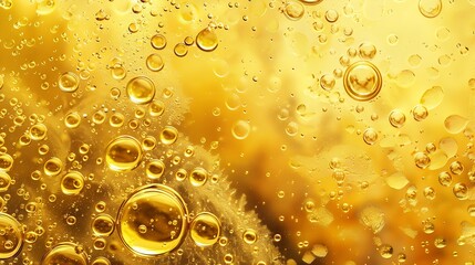 Processed collage of golden yellow oil bubbles texture Background for banner backdrop or texture...