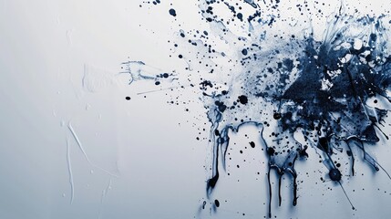 Cool-toned abstract splatters and drips on a stark white background, ideal for minimalist decor.