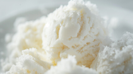 Avant-garde coconut ice cream, a closeup of avant-garde coconut ice cream, its white color and fluffy texture against a stark background