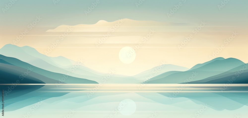 Aufkleber calm lake flat design front view tranquil water animation complementary color scheme