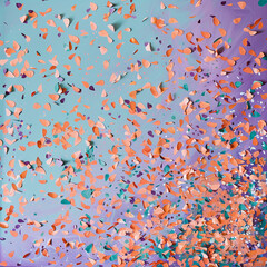 A Vigorous Discharge of Peach and Teal Confetti Flying