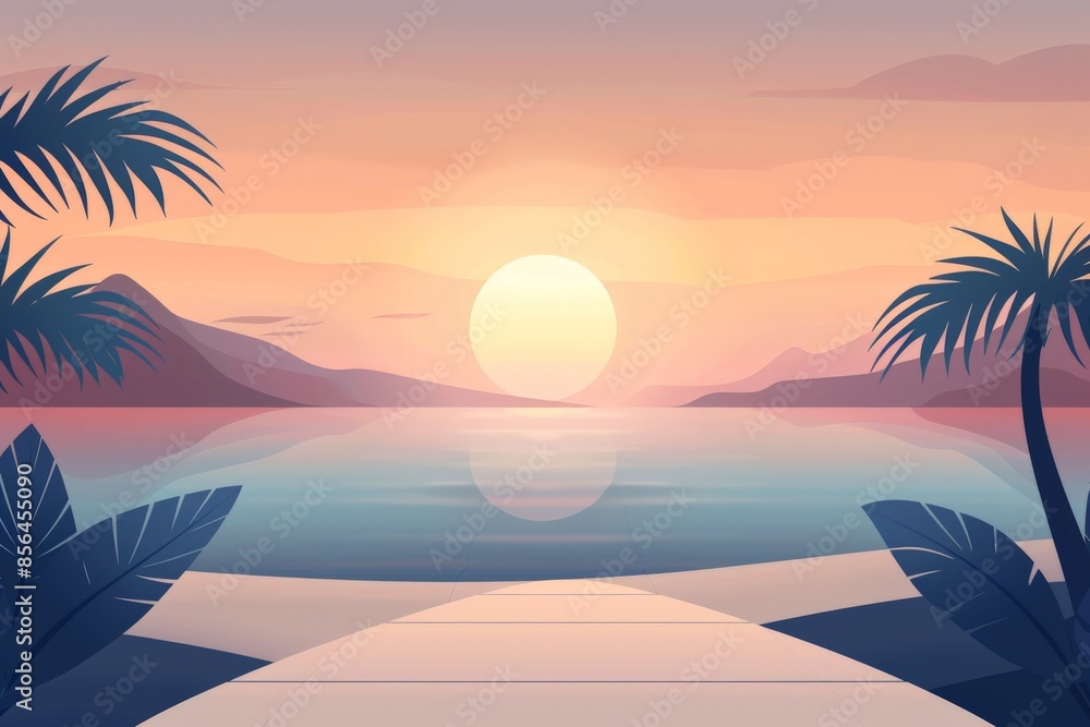 Aufkleber dreamscape flat design front view mystical realm animation complementary color scheme
