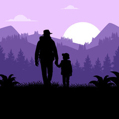 Hiking Father and Son Silhouette Vector Illustration