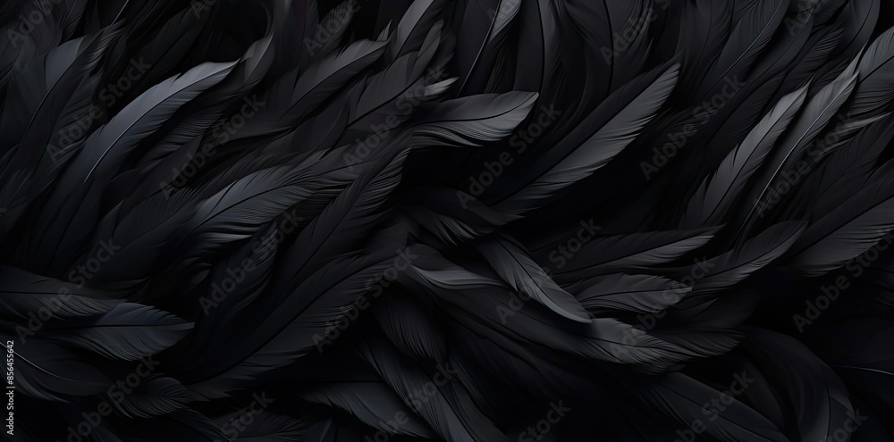 Poster black backgrounds with feathers in the dark a row of black feathers arranged in a row from left to r