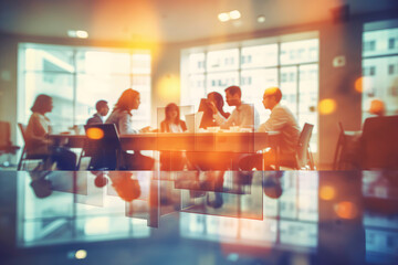 Corporate people working together in the conference room of their office, sharing idea and planning the business strategy of their company - Teamwork and brainstorming concept