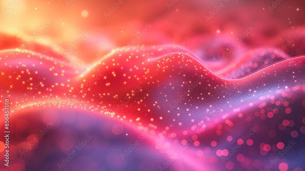 Aufkleber a red and blue background with a red wave. the wave is made up of small dots