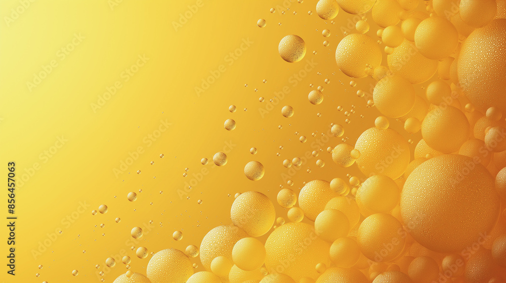 Poster a yellow background with many small bubbles. the bubbles are all different sizes and are scattered t