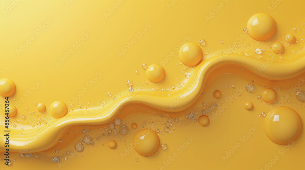 Poster a yellow background with a yellow line and many small yellow circles. the circles are of different s