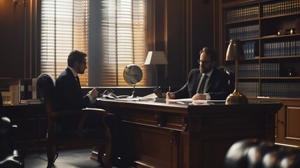 The lawyers sitting in their office is meticulously examining the judicial documents to gather crucial information and build a strong legal strategy for their clients case : Generative AI