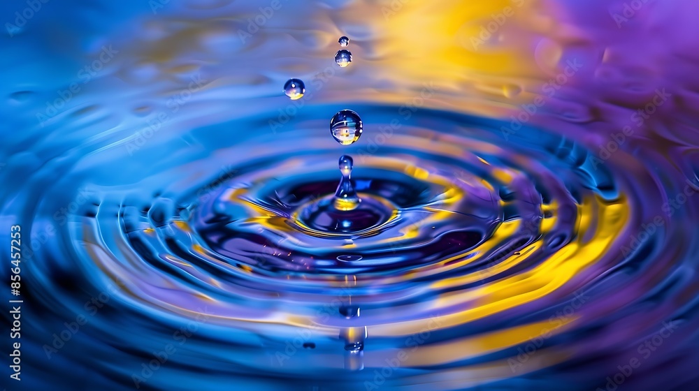 Poster Beautiful pattern of circles of drops on a background of water Cosmetic moisturizing essence Abstract natural backdrop : Generative AI