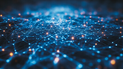 Obraz premium A blue background with a lot of lines and dots. The lines and dots are connected to each other in a way that they form a network. The image has a futuristic and technological vibe to it