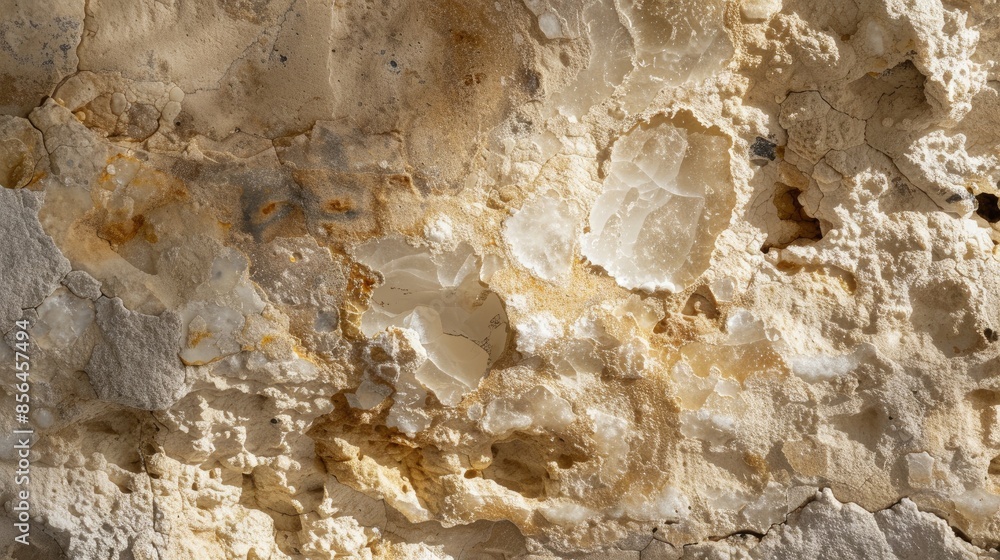 Wall mural Examples of fossils trace fossils and calcite crystallization can be discovered in limestone deposits in Middle Eastern regions