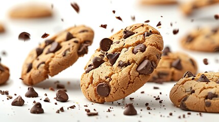 Isolated Cracked Cookies in Motion on White Background