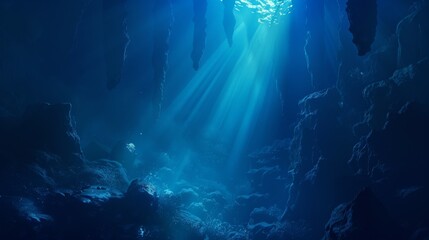 Underwater Sea - Deep Abyss With Blue Sun light