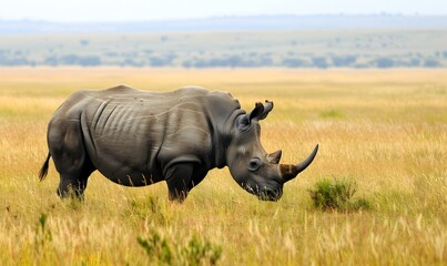 Obraz premium Rhinoceros on the grassland , Generative AI