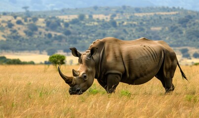 Obraz premium Rhinoceros on the grassland , Generative AI