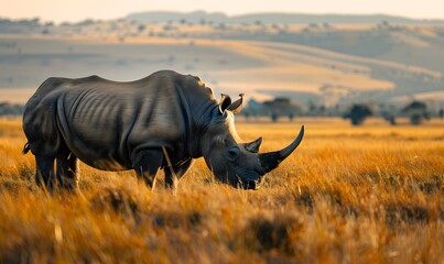 Obraz premium Rhinoceros on the grassland , Generative AI