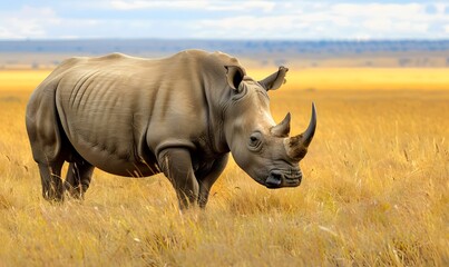 Fototapeta premium Rhinoceros on the grassland , Generative AI