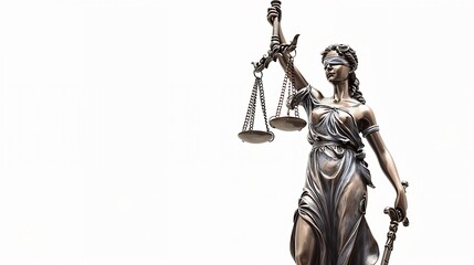 Fototapeta premium Statue of Lady Justice isolated on white low angle view Symbol of fair treatment under law : Generative AI