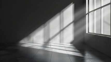 Obraz premium Grey shadow studio showcase for product presentation Shadow sunshine and sunbeam reflection on gray wall and floor in empty luxury studio room for products display : Generative AI