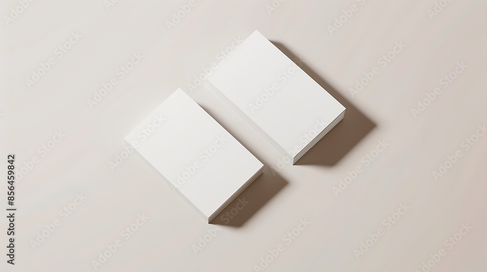 Poster Minimalist presentation of two vertical blank business cards mock up for design template top view White visit card mockup front and back with natural colors Branding concept insert you : Generative AI