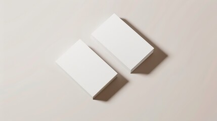 Minimalist presentation of two vertical blank business cards mock up for design template top view White visit card mockup front and back with natural colors Branding concept insert you : Generative AI