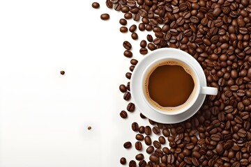 Naklejka premium cup of black coffee with coffee beans