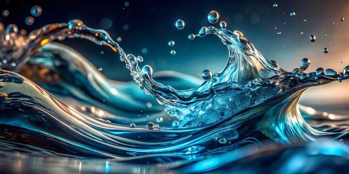 3D Rendering Of A Water Splash With A Dark Blue Background.