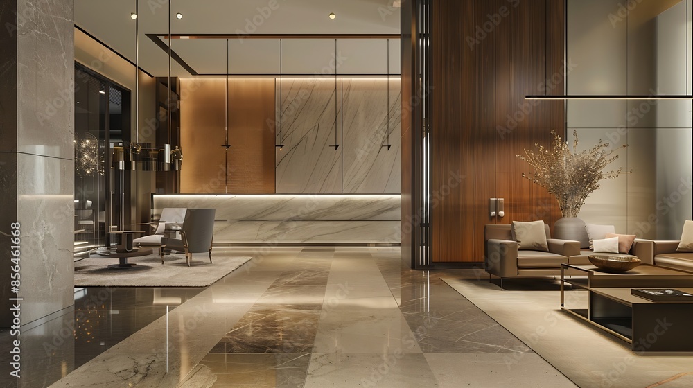 Aufkleber living space in condominium common space in reception : generative ai