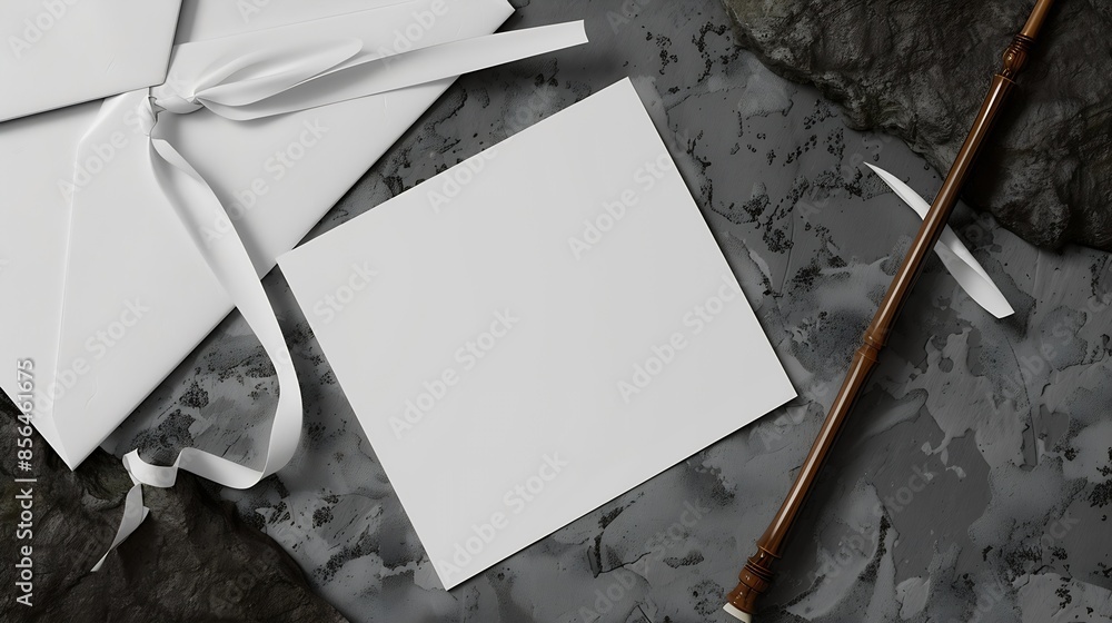 Poster white card with envelope and cane : generative ai