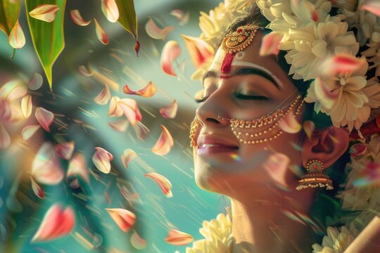 Joyous tradition: happy onam festival, celebrating vibrant cultural heritage of kerala, traditional dances, elaborate feasts, floral decorations, spirit of unity, prosperity.