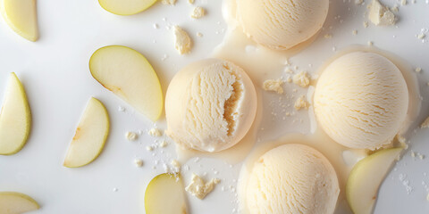 Artistic pear and gorgonzola sorbet, an image of artistic pear and gorgonzola sorbet, its light color and unique flavor combination against a white background