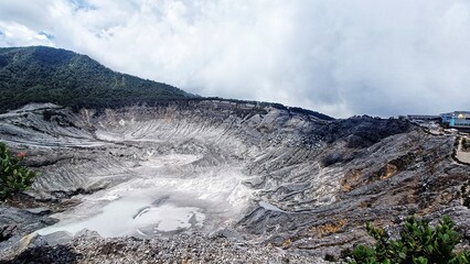 landscape of  limestone craters mountains and hills with blue sky background