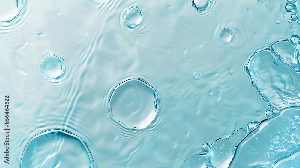 Poster Blue transparent water texture with circles from drops Abstract summer water background in turquoise color Cosmetic moisturizer micellar toner emulsion : Generative AI