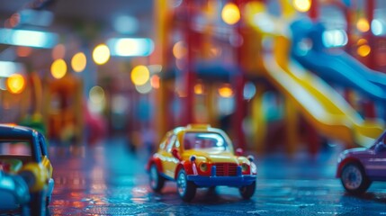 Hazy shot of an indoor play area filled with endless entertainment.