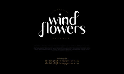Windflowers premium luxury elegant alphabet letters and numbers. Vintage wedding typography classic serif font decorative vintage retro. creative vector illustration