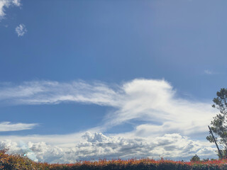 View of the sky with distant clouds