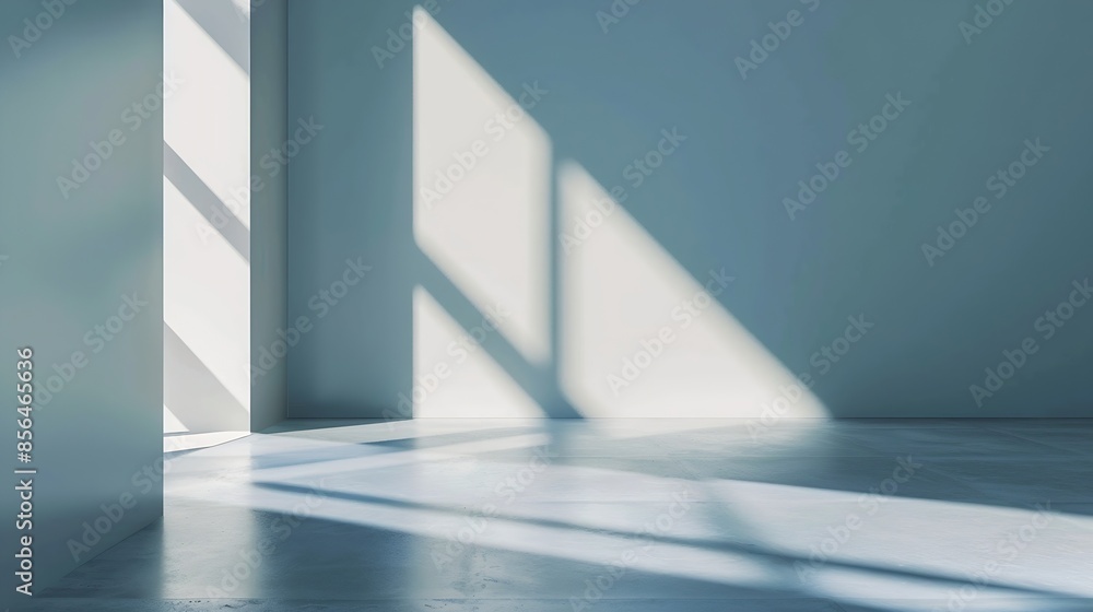 Aufkleber Light soft minimal background mockup for product presentation Corner of room with shadows from different angles delicate light blue color : Generative AI