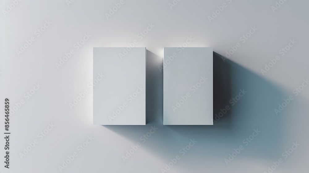 Poster Minimalist presentation of two vertical blank business cards mock up for design template top view White visit card mockup front and back with natural colors Branding concept insert you : Generative AI