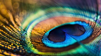 Fototapeta premium Peacock feather macro image, pavo real