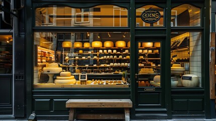 Traditional Dutch cheese speciality store exterior and inside view Netherlands : Generative AI