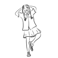 Sketch of a cheerful girl student with high school uniform potrait