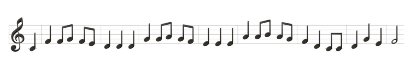 Music sheet, notes vector icon set. Black and white melody illustration for singing song or playing instrument. Concert listening symbol. Merry Christmas song notation. Grid and nodes harmony line.