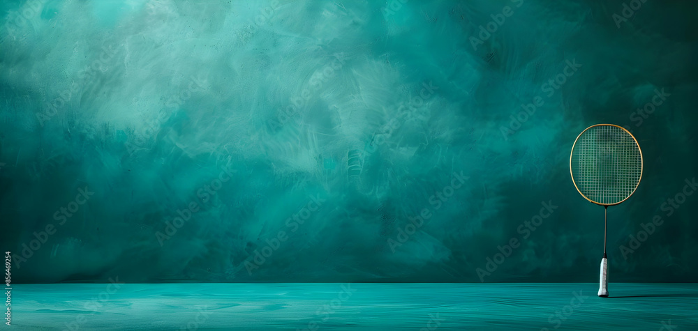 Poster abstract teal background with a round object in the right corner.
