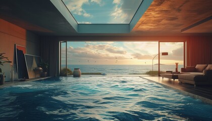 Obraz premium Luxurious interior design with an ocean-inspired theme 🏠🌊 Embracing unconventional elements for a sophisticated and refreshing home environment. Ideal for those seeking elegance with a unique twist