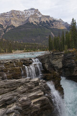 Athabasca Falls on a Cloudy Autumn Day
