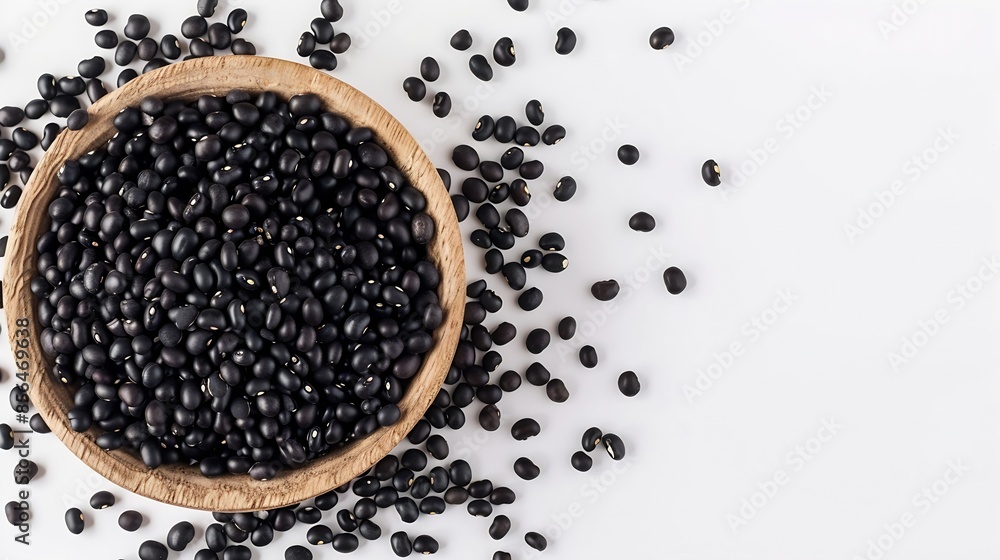 Poster black beans urad dal black gram vigna mungo isolated on white background top view flat lay makro : g
