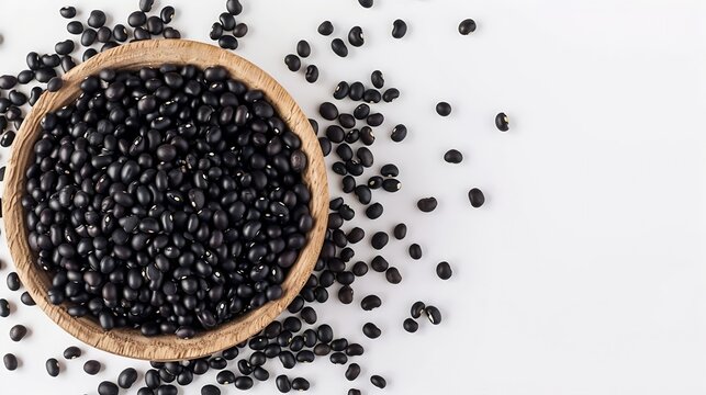 Black beans Urad dal black gram vigna mungo isolated on white background Top view Flat lay Makro : Generative AI